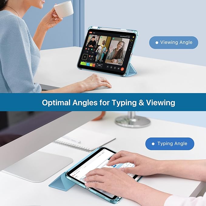 MoKo for iPad Air 11 inch Case (M4/M3/M2) 2026/2025/2024, iPad Air 5th/4th Gen 10.9 inch Case 2022/2020 with Pencil Holder, Slim Light Trifold Cover with Hard PC Translucent Back Shell, Misty Blue