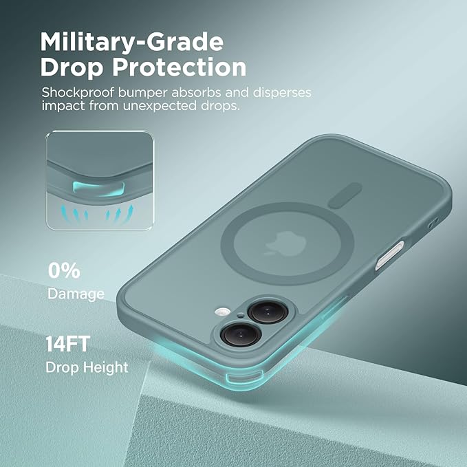 CAPRARO Magnetic Compatible with iPhone 16 Case, Upgraded [Full Camera Protection] [Compatible with MagSafe] Protective Translucent Matte Women Girl Phone Case Cover, Feiquan Green