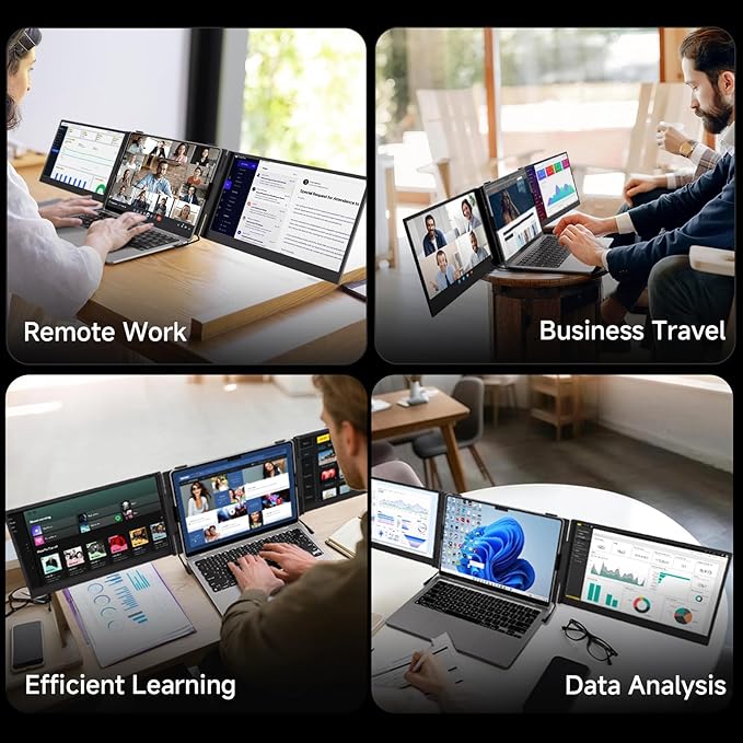 15.3" Laptop Screen Extender, 1200P FHD Ultra-Thin Triple Screen Laptop Monitor Extender, 100% sRGB Travel Portable Monitor for Laptops, Multi Screens Laptops Attachment Compatible with Windows Mac