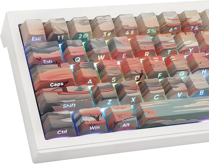 Tsungup Custom Keycaps 60 75 Percent,Pastel Side Print 135 Keys PBT Cherry Profile Shine Through Keycap Set, Dye-sub Key Caps Keyboard Keycaps for Mechanical Keyboards