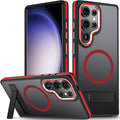 MALEWOLF Kickstand Case for Samsung Galaxy S25 Ultra Magnetic, Fits for Magsafe, Rugged Shockproof Phone Case with Anti-Slip Grip, Slim Matte Protective Cover for Galaxy S25 Ultra (Black/Red)
