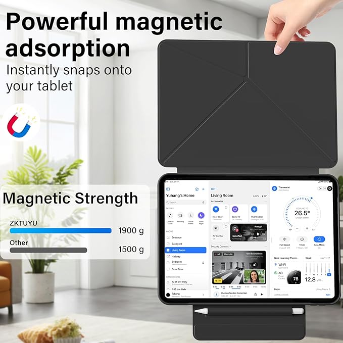 for iPad Pro 13 Inch Case (M5/M4) 2025/2024, Detachable Powerful Magnetic Attachment, Multiple Folding Stand, Slim Rebound Protection Cover, Auto Sleep/Wake, Black
