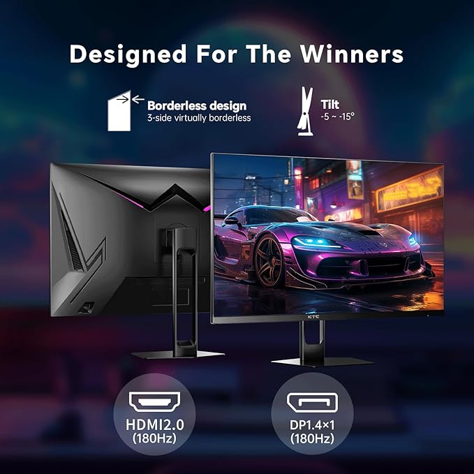 KTC 27 Inch Gaming Monitor 180Hz, Full HD 1920x1080 Fast IPS Computer Monitor, DP 1.4 & HDMI 2.0 Ports 1Ms FreeSync Frameless PC Gamer Monitor, HDR, VESA Mount, H27F22