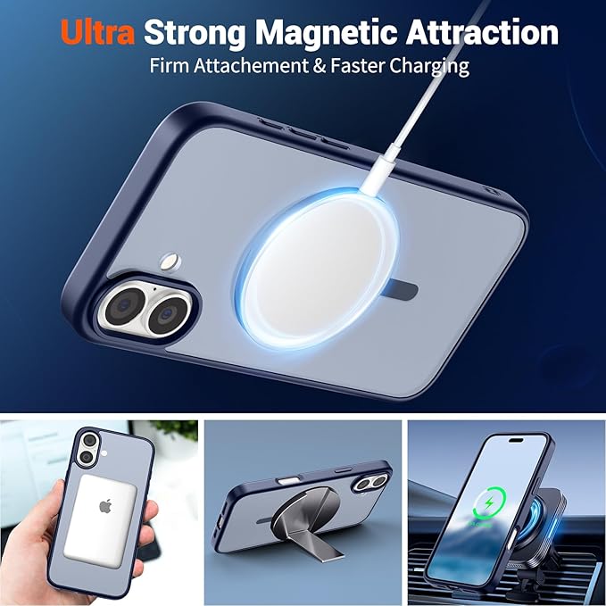 SUPFINE Magnetic for iPhone 16 Plus Case(Compatible with MagSafe) (Military Grade Drop Protection) Slim Translucent Matte Shockproof with Anti-Fingerprint Phone Case,Navy Blue