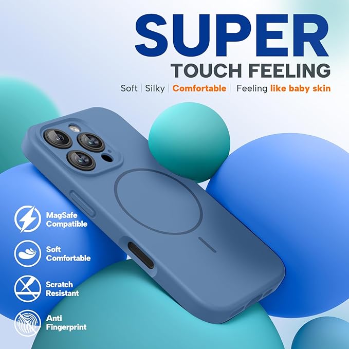 Miracase Magnetic for iPhone 16 Pro Case, [Soft Anti-Scratch Microfiber Lining], Compatible with MagSafe, Liquid Silicone Case Shockproof Drop Protection Phone Case for 16 Pro,Glass Blue