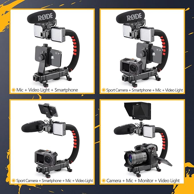 Zeadio Portable Camera Handheld Stabilizer, Versatile Handle Grip Smartphone Handheld Video Rig with Carrying Case, Compatible with All Camera Camcorder Action Camera DSLR and All Smartphones