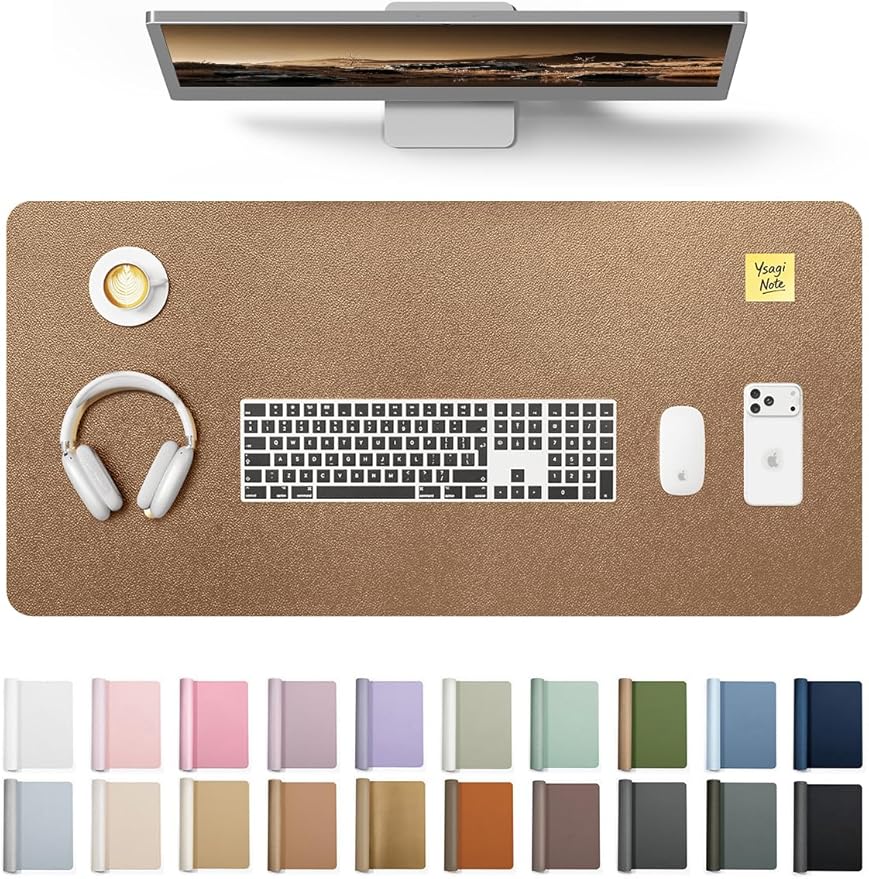 YSAGi Leather Desk Protector, Office Mat, Large Mouse Mat, Non-Slip PU Leather Blotter, Laptop Desk, Waterproof Writing Pad for Office and Home (Bronze, 35.4" x 17")