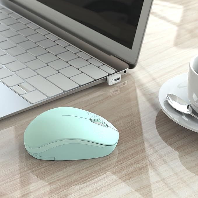 seenda Wireless Mouse for Laptop, 2.4G Noiseless Mouse with USB Receiver - Optical Tracking Portable Computer Mice for Chromebook, PC, Tablet, Windows System, 24 Months Battery Life - Mint Green