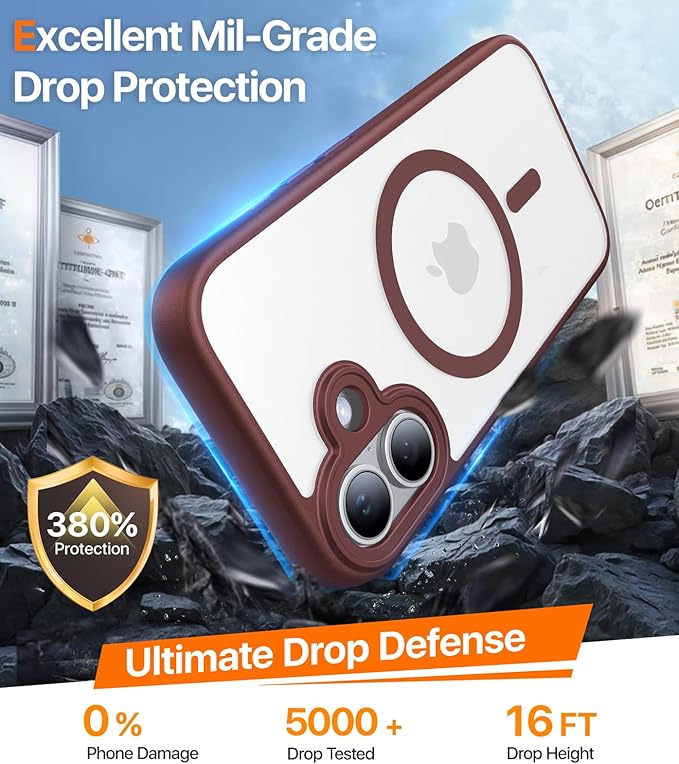 Magnetic for iPhone 17 Case,[Anti-Slip][Compatible with MagSafe][Military Grade Drop Protection] Shockproof Protective Translucent Matte Phone Case for iPhone 17 Case,Wine Red