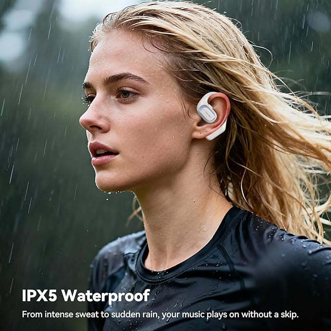TECKNET Open Ear Headphones, Over the Ear Earbuds with Bluetooth 6.0, Smart Digital Display, 40H Playtime, IPX5 Waterproof, USB-C Fast Charging, Touch Control for Travel, Cycling, Running, White