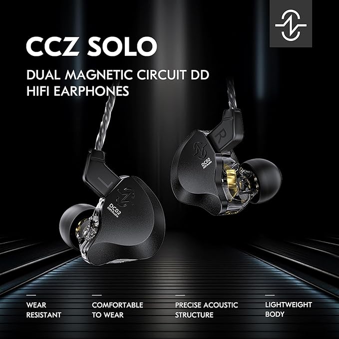 in Ear Monitor Headphones,CCZ DC02 In Ear Monitor Dual Magnetic Circuit DD Wired Earbuds ,Professional Hifi Earphone,Stereo Sound Gaming Earbud,IEM for Gaming,CCZ IEM Earphone for System(Black,No MIC)