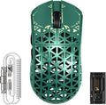 ATTACK SHARK R5 Ultra Wireless Gaming Mouse,39g Superlight Carbon Fiber Hollowed-Out,PAW3950MAX Optical Sensor Nordic 52840 MCU 8K Polling 42K DPI,Tri-Mode Programmable Mice with Coiled Cable-Green
