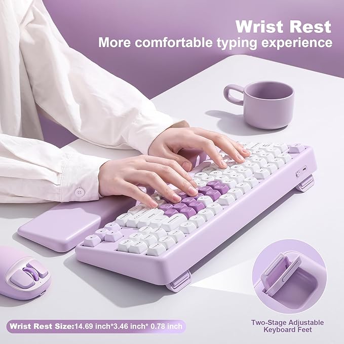 YUNZII B87 Wireless Mechanical Keyboard,QMK/VIA Programmable,TKL Layout 87 Keys,BT/2.4G/USB-C,Hot Swap Gasket Mount RGB Backlit Gaming with Wrist Rest for Win/Mac (Purple Heart, Milk V2)
