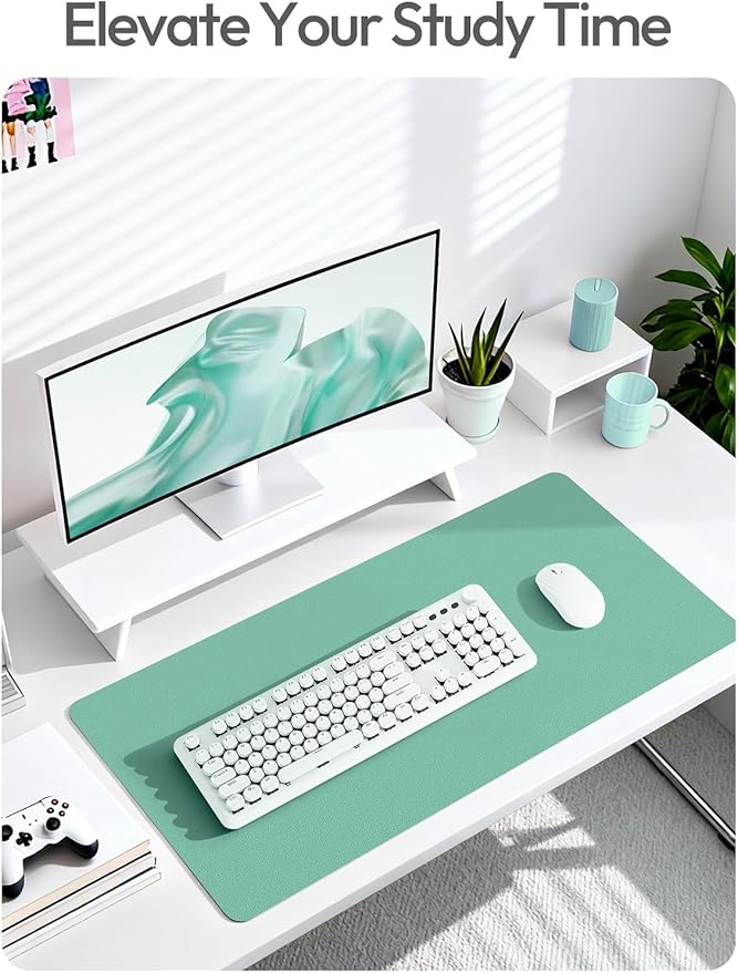 YSAGi Leather Desk Protector, Office Mat, Large Mouse Mat, Non-Slip PU Leather Blotter, Laptop Desk, Waterproof Writing Pad for Office and Home (Green-Blue, 35.4" x 17")