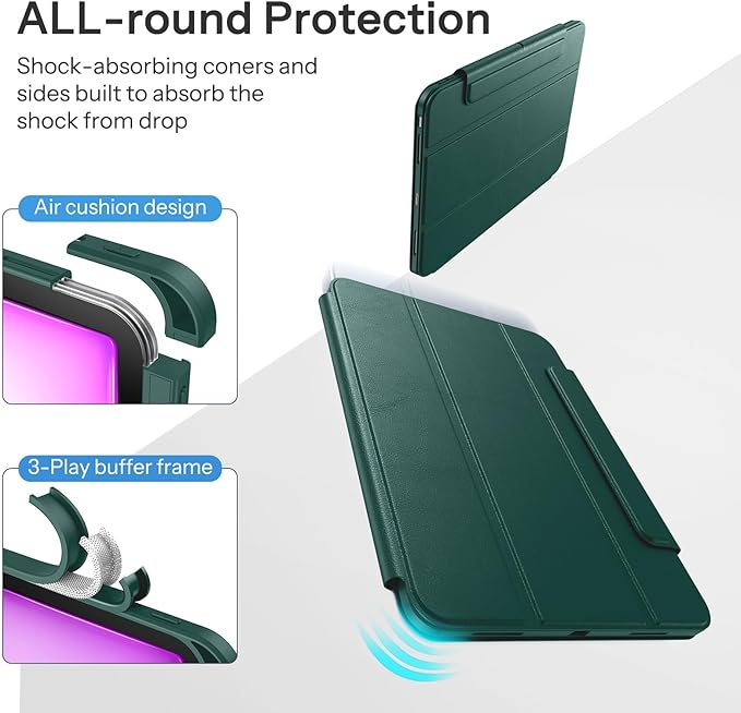 SPARIN Case for iPad Air 13 Inch M4 2026/M3 2025/M2 2024 ((8th/7th/6th Generation), Removable Magnetic Cover with Apple Pencil Holder, Portrait and Landscape Stand, Auto Wake/Sleep -Midnight Green