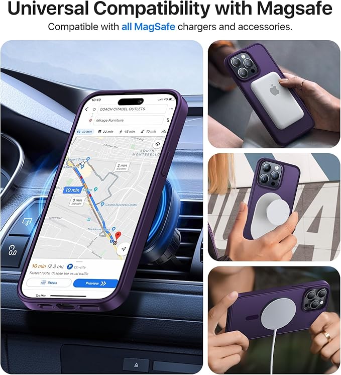 Magnetic for iPhone 14 Pro Max Case, [Compatible with MagSafe][Military-Grade Drop Protection][Anti-Yellowing] Shockproof Translucent Matte Cover for iPhone 14 Pro Max Phone Case,Deep Purple