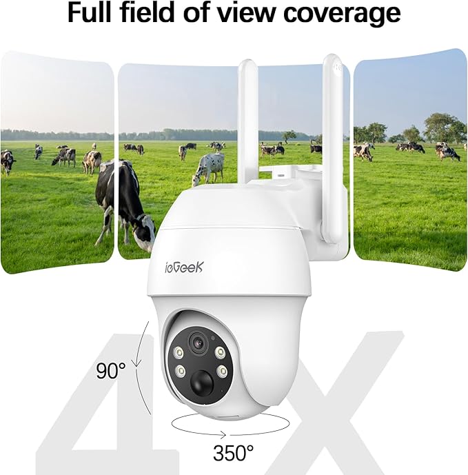 ieGeek 4G LTE Cellular Security Camera Wireless Outdoor, No WiFi Battery Powered Cameras with Solar Panel, 2K HD Color Night Vision, 2-Way Audio, 360° PTZ, PIR Motion Sensor(Subscription Required)