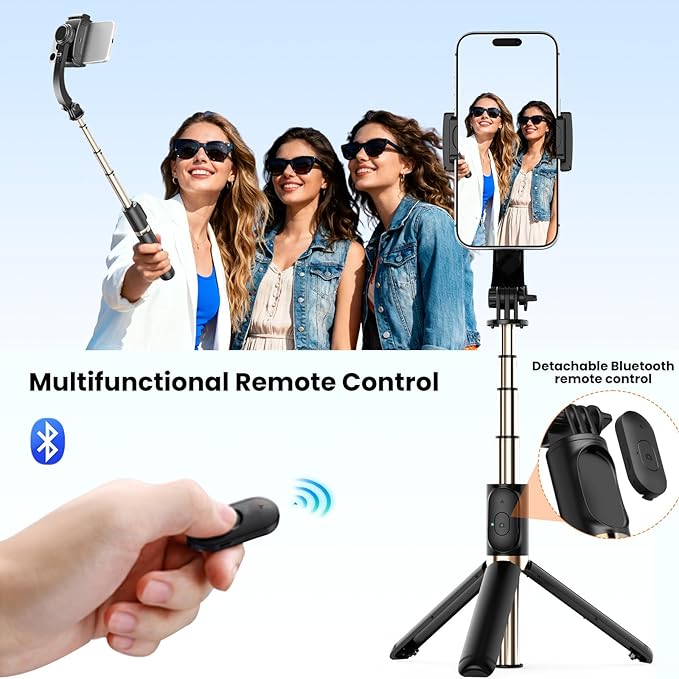 Smartphone Gimbal Stabilizer, 1-Axis Auto Balance & 360° Rotation, Extendable Aluminum Selfie Stick Tripod with Remote Control for iPhone & Android,Travel, Vlogging, TikTok, YouTube