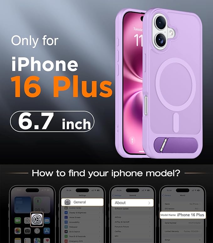 Magnetic Compatible with iPhone 16 Plus Case, [Built-in Invisible Kickstand][Compatible with MagSafe][Military Grade Shockproof] Slim Translucent Matte Phone Case for iPhone 16 Plus 6.7"