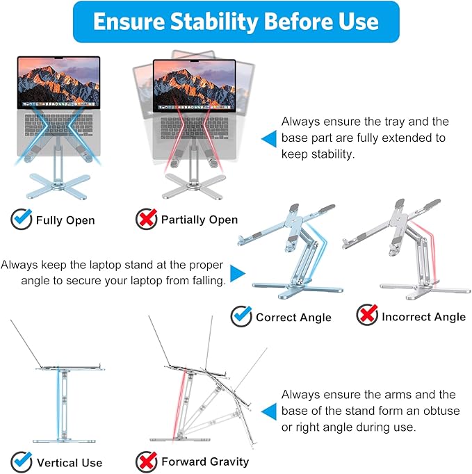 OMOTON 360° Rotating Laptop Stand Riser for Desk, Ergonomic Foldable Computer Stand Adjustable Height Angles for Collaborative Work, Easy Storage Fit Macbooks,All Laptops up to 16 inches,Sky Blue