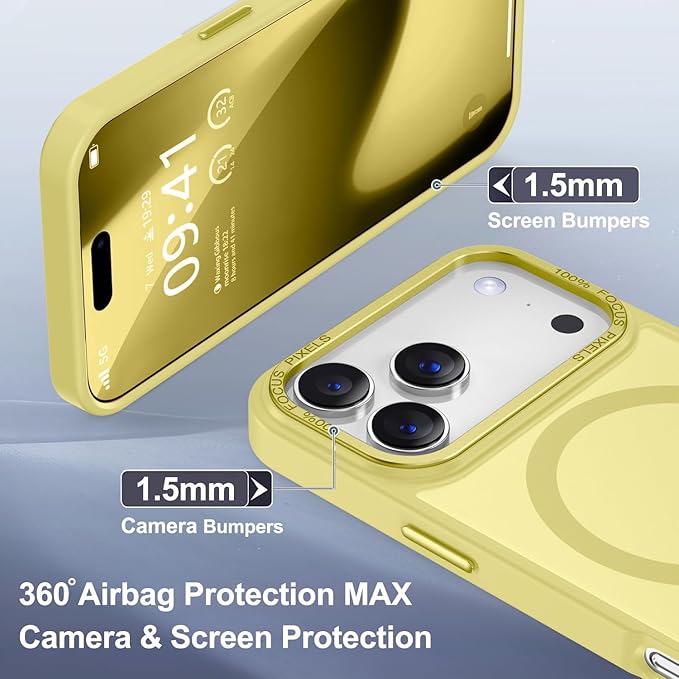 Newfuture Magnetic for iPhone 17 Pro Max Case [Compatible with Magsafe] [Military Grade Drop Protection] Translucent Matte Anti-Scratch Shockproof Protective Phone Cover 6.9 Inch, Yellow