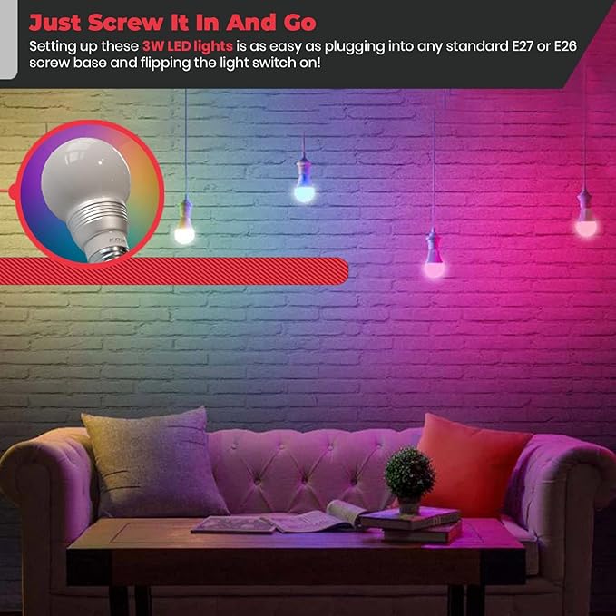 Kobra LED Color Changing Light Bulb with Remote Control - 16 Different Color Choices Smooth, Fade, Flash or Strobe Mode - Smart Remote Lightbulb - RGB & Multi Colored