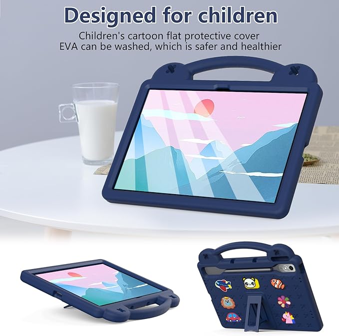 AKABEILA Compatible with Lenovo Tab P12 12.7 inch(2023) Tablet Case, Lightweight Shockproof Protective Case with Shoulder Strap & Stand Handle for Girl Kid Gift - Navy Blue