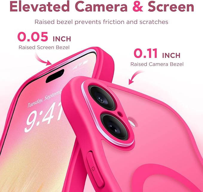 CAPRARO Magnetic for iPhone 17 Case for Women Girls, Upgraded [Full Camera Protection] [Compatible with MagSafe] Cute Wave Translucent Matte Phone Case for iPhone 17, Hot Pink