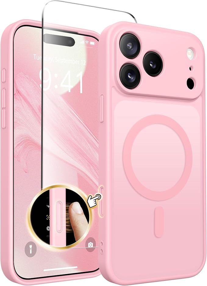 CAPRARO Magnetic for iPhone 17 Pro Max Case, Upgraded [Full Camera Protection] [Compatible with MagSafe] Protective Translucent Matte Women Girl Phone Case Cover, Peach Pink