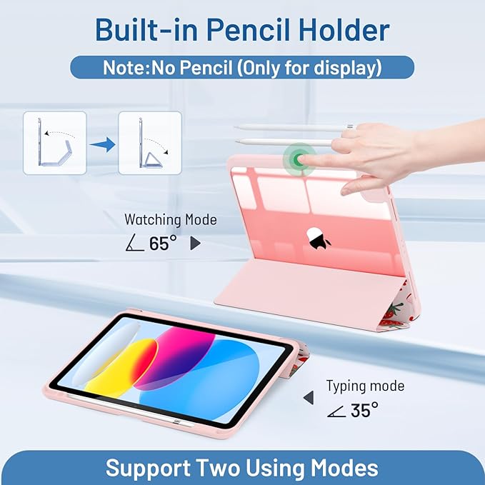 MrARTIST for iPad Air 11 Inch Case M3/M2 - Air 5th/4th Generation 10.9" Cute Women Girls Girly Kawaii Aesthetic Kawaii Design for Apple Air Tablet Cover with Pencil Holder, Strawberry