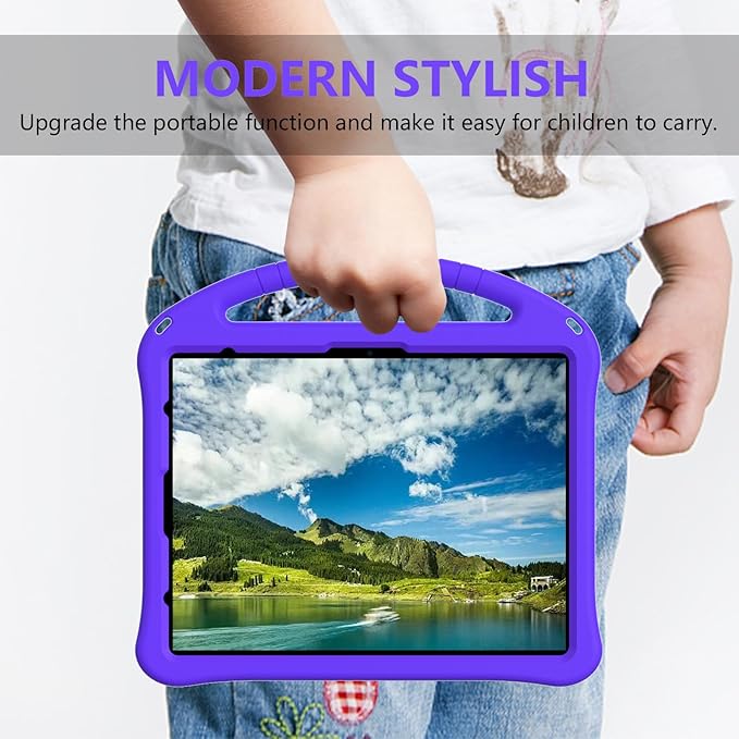 YRH Kids Case for iPad Air 13-in. M4/M3/M2 (2026/2025/2024), for iPad Pro 13-in. M5/M4 (2026/2024), with Strap Handle Stand, Purple