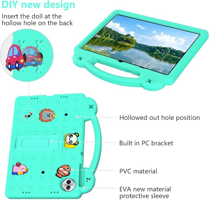 AKABEILA Compatible with Honor Pad 10 2025 12.1 inch Tablet Case, Kids Friendly Universal Lightweight Shockproof Protective Case with Shoulder Strap & Stand Handle Mint Green
