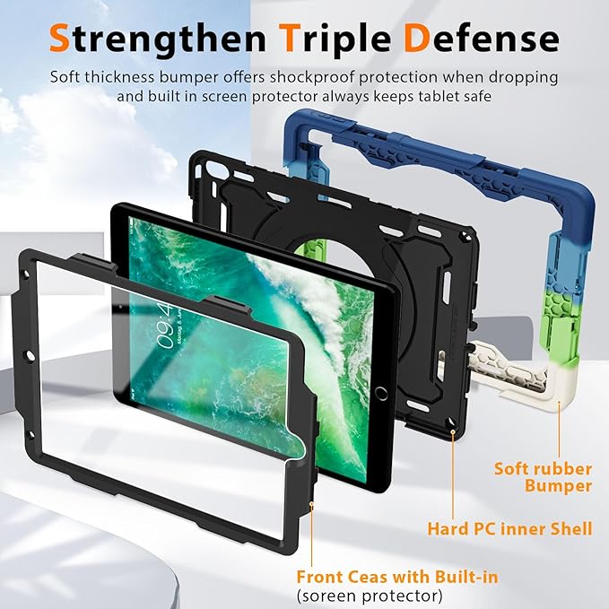 ROISKIN for iPad Pro 10.5 Case 2017/iPad Air 3rd Generation Case 2019, Rugged Heavy Duty Protective Cover with Screen Protector Pencil Holder, 360° Swivel Stand/Handle, Shoulder Strap for Kids