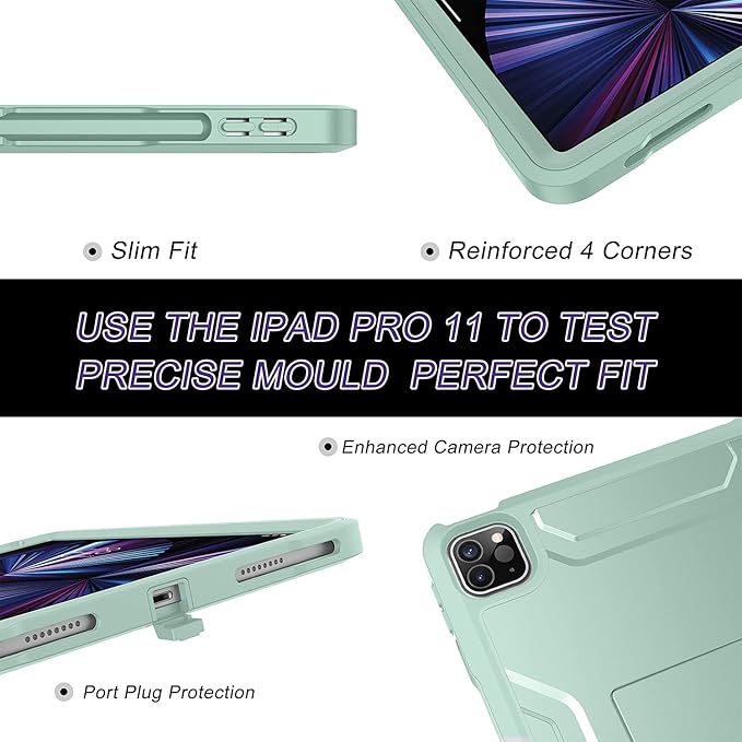 Soke Case for iPad Pro 11 Inch 2022/2021/2020/2018/iPad Air 5th/4th Generation,Built-in Screen Protector - Support 2nd Apple Pencil Charging - Heavy Duty Rugged Protective Kickstand Case - Mint Green