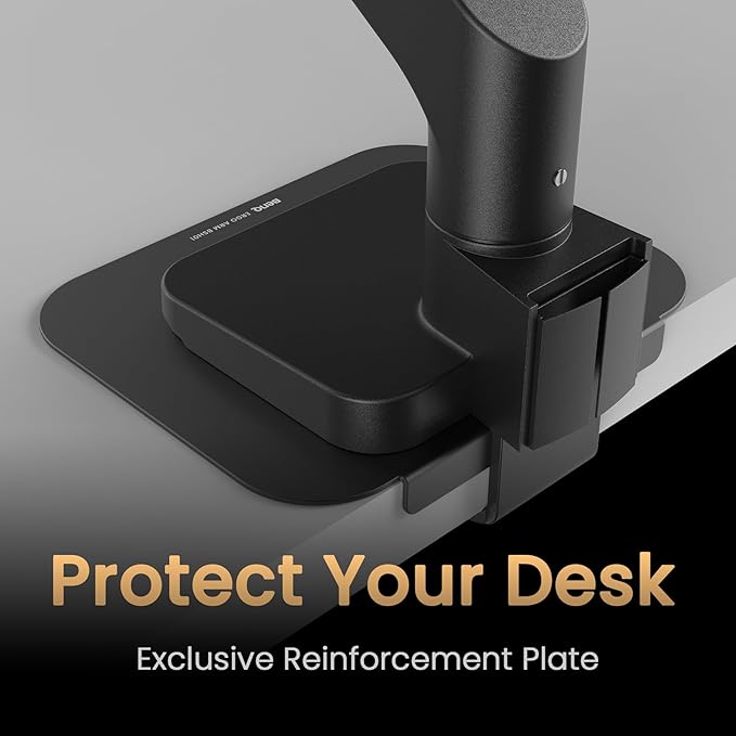 BenQ BSH01 Ergo Monitor Arm -Gas Spring Monitor Stand for Up to 45'' & 44lbs Screens, Heavy Duty, Quick Installation, No Sagging, Top Clamp and Grommet Base, Reinforcement Plate, VESA 75x75 &100x100mm