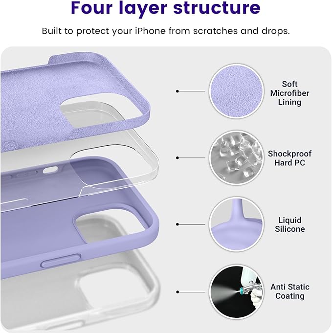 OTOFLY Compatible with iPhone 15 Case, Silicone Shockproof Slim Thin Phone Case for iPhone 15 (6.1 inch),(Light Purple)