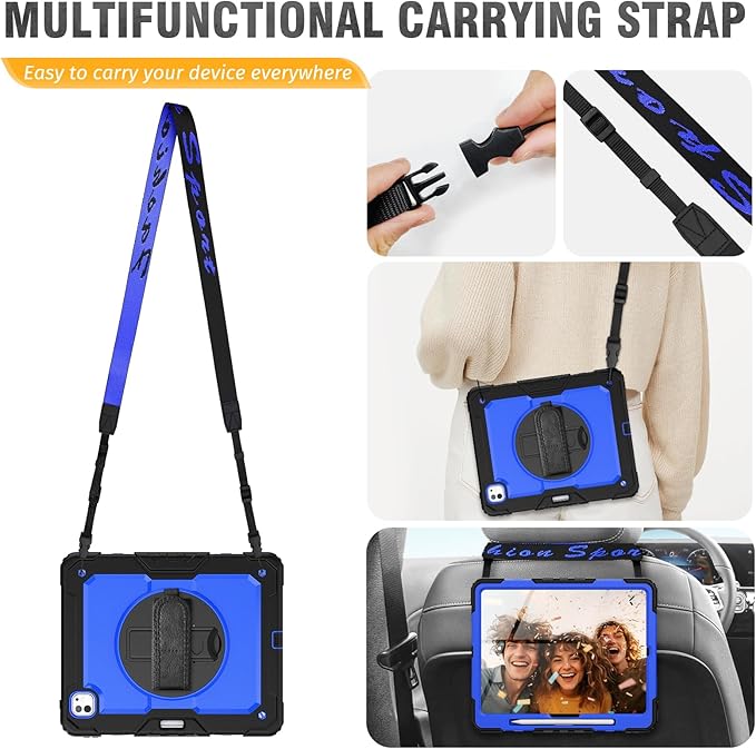 HXCASEAC for iPad Pro 13 Inch Case (M5/M4) 2025/2024, Shockproof Design with Pencil Holder, Protector, Rotating Stand, Hand Strap, Heavy Duty Protective iPad Pro13 Cover A3360 A3361 A2925 A2926, Blue