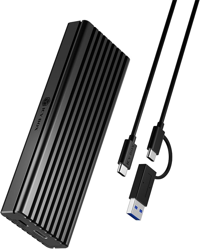 M.2 NVME SSD Enclosurer, ICY BOX USB 3.2 Gen 2 (10 Gbps) to NVME PCIe SSD Enclosure Adapter, Aluminum External case, M-Key and B+M-Keys and SSD Size 2230/2242 /2260/2280 SSDs, Write Protection