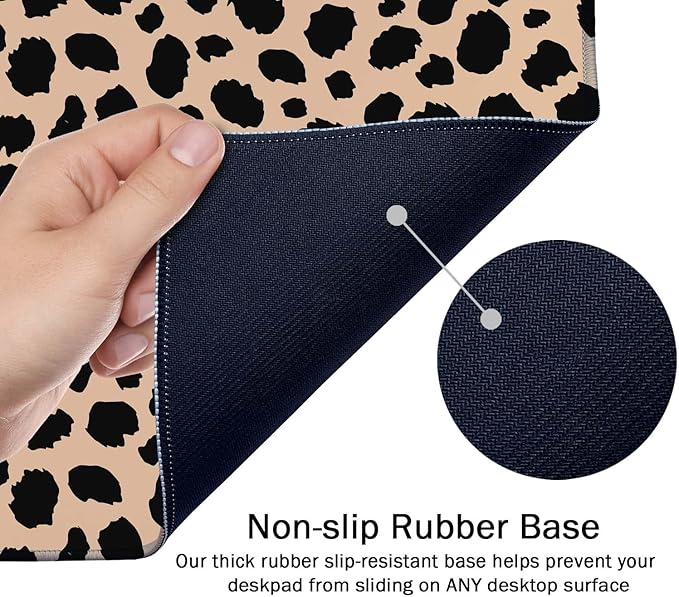 SSOIU Leopard Print Cute Desk Mat, Extra Large Non-Slip Rubber Mousepad - 35.5x15.7 in, Extended Gaming Mouse Pad