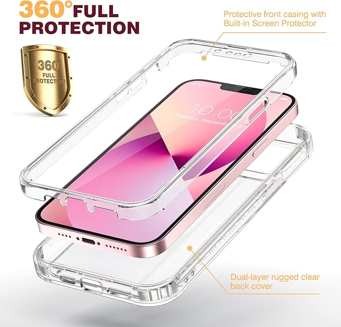 Diaclara Designed for iPhone 13 Case, Full Body Rugged Protection with Built-in Touch Sensitive Screen Protector, Soft TPU Bumper Case for iPhone 13 6.1" (Crystal Clear)