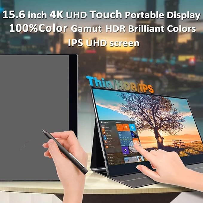 Sanpyl Portable Monitor, 15.6 Inch 4K LED Screen Ultra HD Monitor Builtin 10000mAh Rechargeable Battery Travel Monitor with 4096 Levels Pressure Sensitivity Pen 100-240V (US Plug)