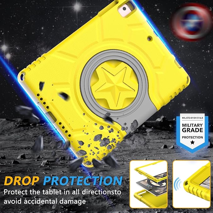 Kids Case for iPad 5th/6th Generation 9.7-inch 2017/2018 Release, Lainergie iPad Air 2 Case with Screen Protector, iPad Pro 9.7 Protective Cover Case Lightweight Shockproof with Handle Stand,Yellow