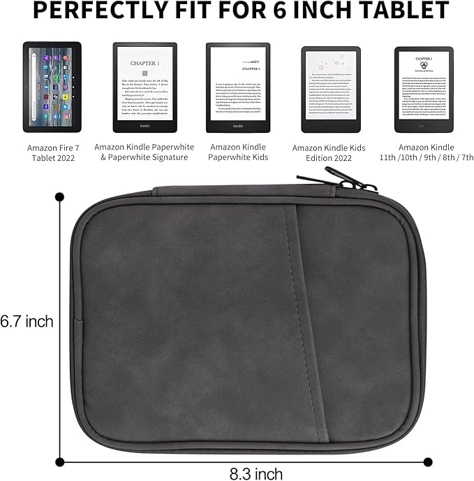 HoYiXi Universal Sleeve Bag for 6",6.8",7" Kindle Paperwhite/Colorsoft 2024-2012 Compatible with 6"-6.8" All-New Kindle/Kobo/Tolino/Sony,6" EReader with Anti-Drop Protective Cover,Grey