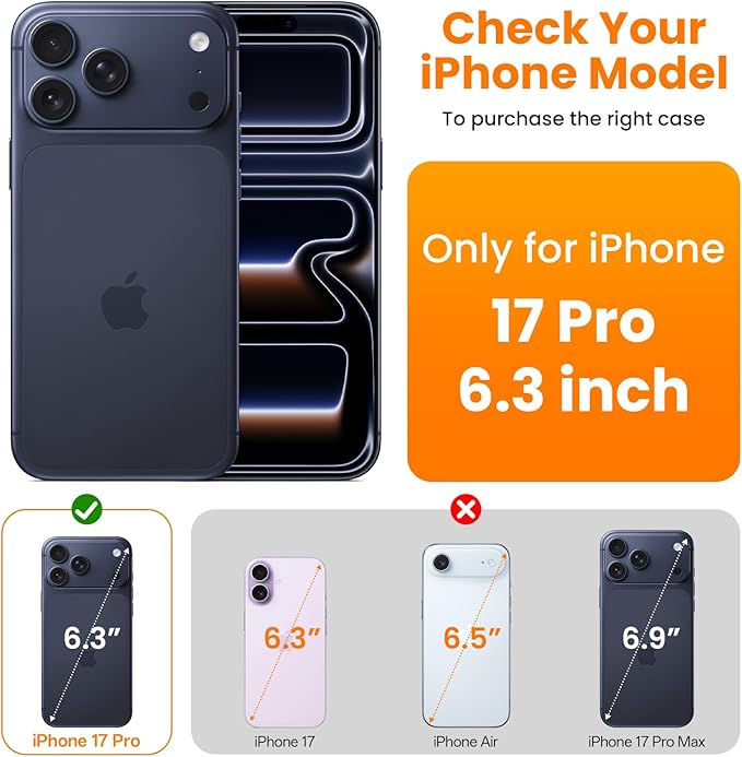 3-in-1 Air for iPhone 17 Pro Case with Screen Protector & Camera Lens Protector,[Fits MagSafe][Military-Grade Protection] [4-Side Built-in Airbag] Shockproof Case for iPhone 17 Pro (Clear-Blue)
