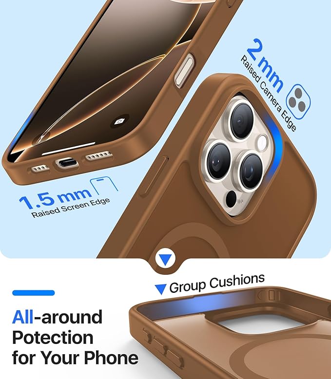 Magnetic for iPhone 16 Pro Case[Compatible with MagSafe][Military-Grade Drop Protection][Anti-Yellowing] Shockproof Protective Translucent Matte Cover for iPhone 16 Pro Phone Case,Brown