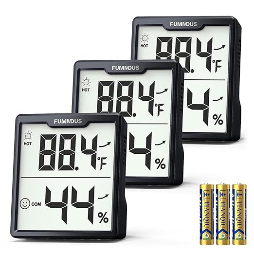 3 Pieces Digital Hygrometer Indoor Thermometer Humidity Meter with Accurate Temperature and Humidity Monitor for House, Baby Room, Office, Greenhouse, Cellar (Black)