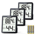 3 Pieces Digital Hygrometer Indoor Thermometer Humidity Meter with Accurate Temperature and Humidity Monitor for House, Baby Room, Office, Greenhouse, Cellar (Black)