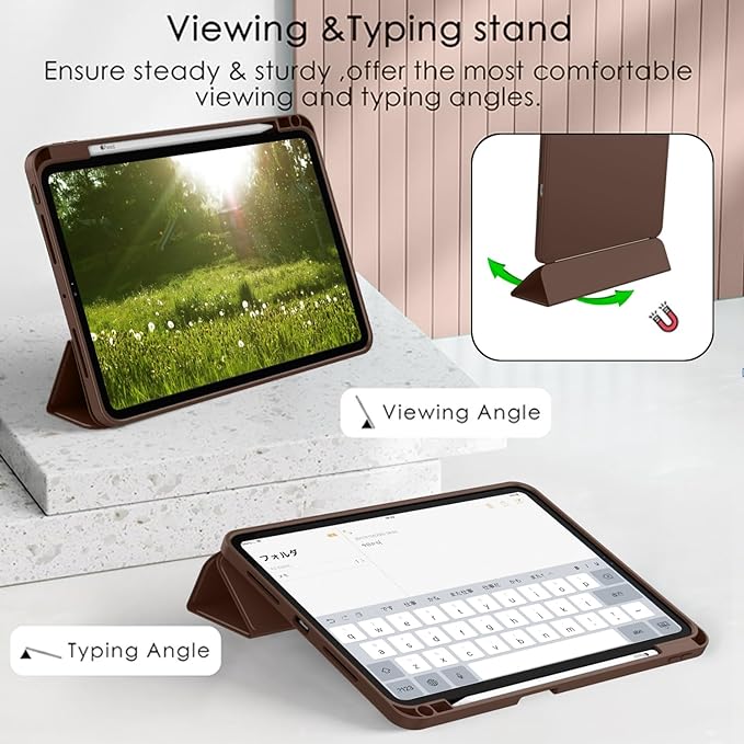ZryXal New iPad Pro 13 Inch Case (M5) 2025 / (M4) 2024 with Pencil Holder, Smart iPad Case [Support Pencil Pro and Pencil (USB-C)], Support Touch ID and Auto Wake/Sleep (New Chocolate)