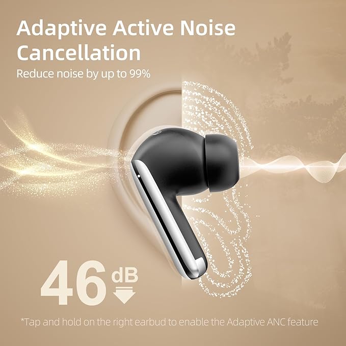 QCY MeloBuds Pro Aadptive Hybrid Active Noise Cancelling Wireless Earbuds, Reduce Noise by Up to 99%, Bluetooth 5.3 Wireless LDAC Hi-Res Audio, 34H Playtime, Comfortable Fit, Custom EQ via App