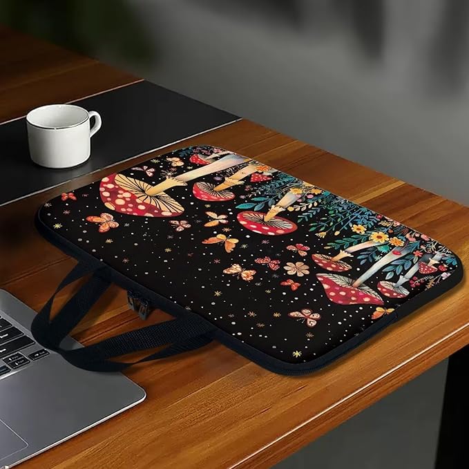17 Inch Mushroom Forest Laptop Sleeve, Laptop Cover Computer Bag Tablet Carrying Case with Handle Tote Bags Notebook Case Handbag Messenger Briefcase for Travel/Business/School/Work